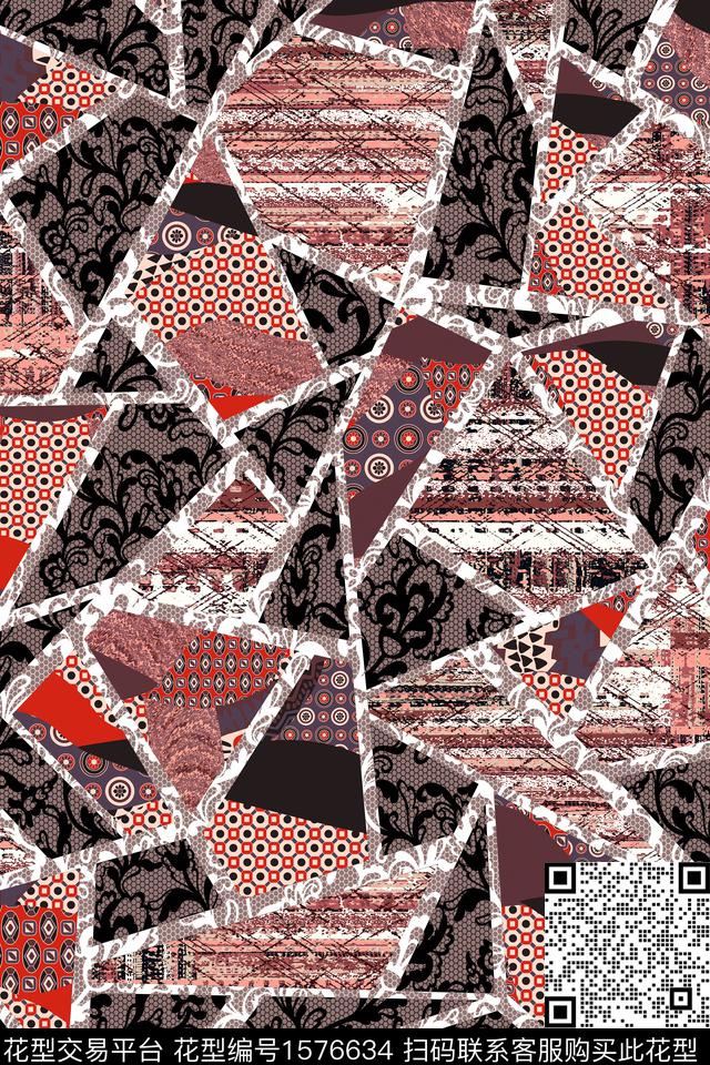 混合拼接中老年几何数码印花华亿平台下载（图片编号: 1576634） - 瓦栏（Walan）