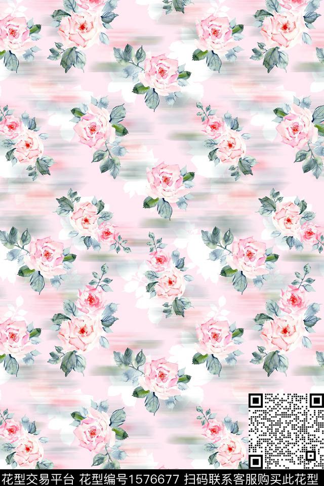 剪影虚影花卉数码印花华亿平台下载（图片编号: 1576677） - 瓦栏（Walan）