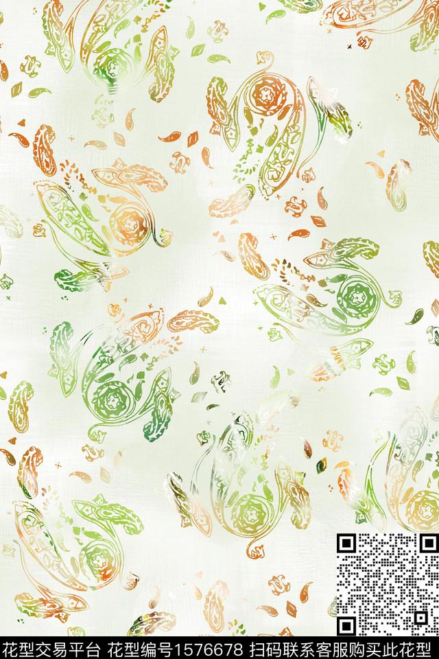 渐变民族风佩斯利数码印花华亿平台下载（图片编号: 1576678） - 瓦栏（Walan）