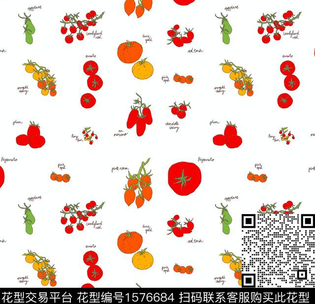 番茄蔬果植物传统印花华亿平台下载（图片编号: 1576684） - 瓦栏（Walan）