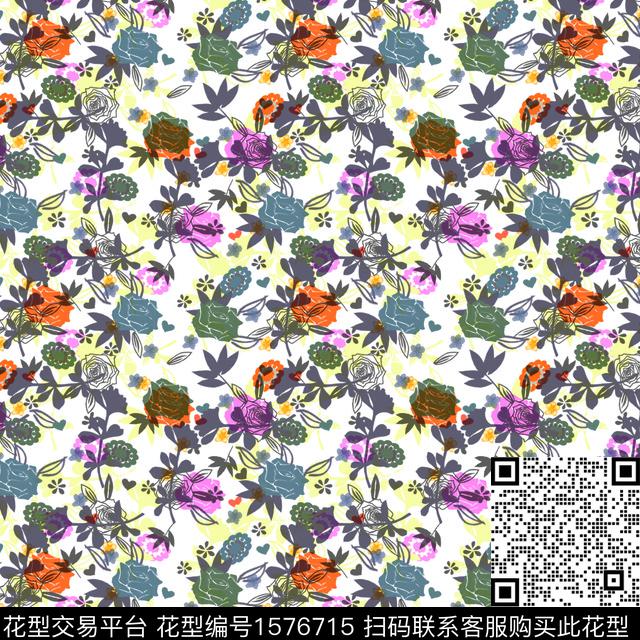 花卉玫瑰小碎花数码印花华亿平台下载（图片编号: 1576715） - 瓦栏（Walan）