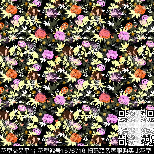 玫瑰花小碎花休闲风数码印花华亿平台下载（图片编号: 1576716） - 瓦栏（Walan）
