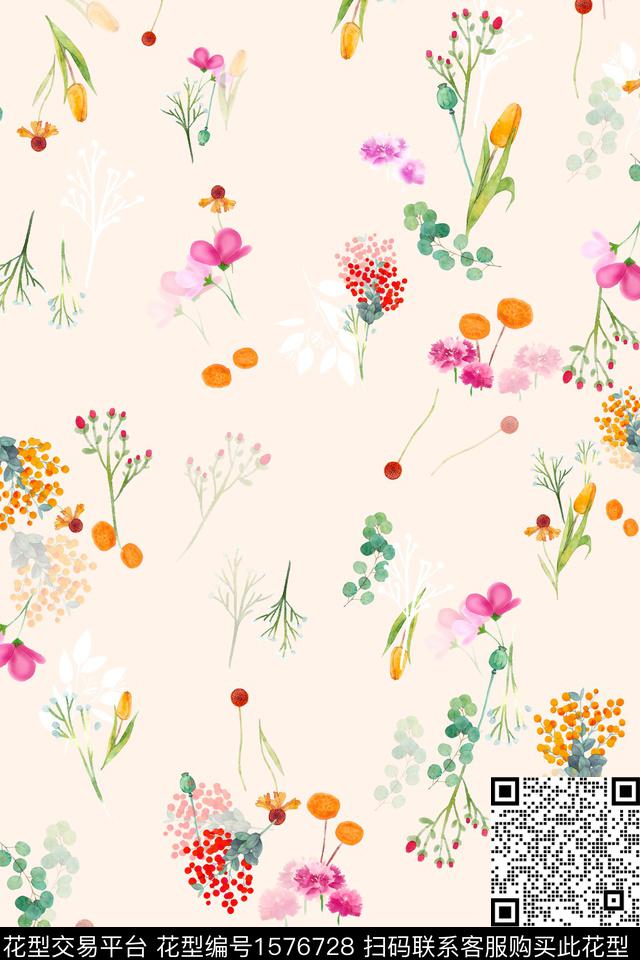 影花剪影花卉数码印花华亿平台下载（图片编号: 1576728） - 瓦栏（Walan）