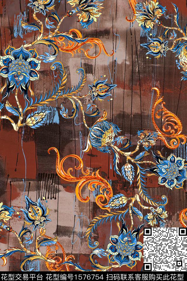 民族花卉底纹中老年数码印花华亿平台下载（图片编号: 1576754） - 瓦栏（Walan）
