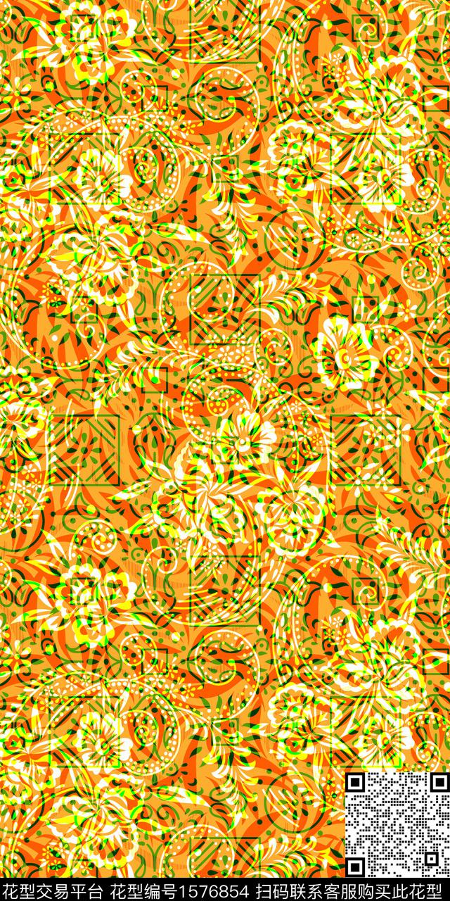 民族花纹民族花卉叠加数码印花华亿平台下载（图片编号: 1576854） - 瓦栏（Walan）