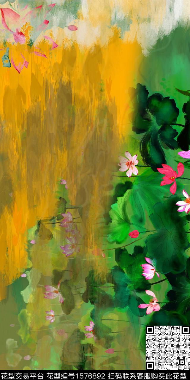 定位花抽象中国风定位花数码印花华亿平台下载（图片编号: 1576892） - 瓦栏（Walan）