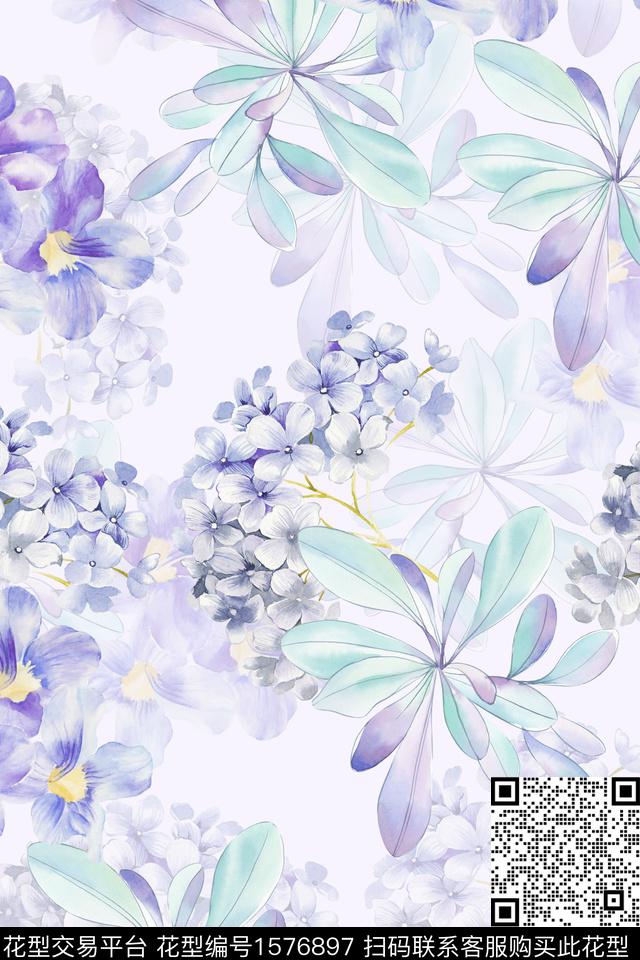 水彩花卉影花花卉数码印花华亿平台下载（图片编号: 1576897） - 瓦栏（Walan）