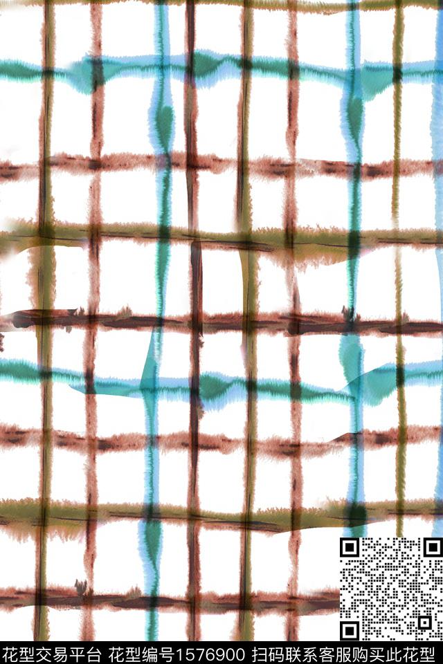 水彩格子线条数码印花华亿平台下载（图片编号: 1576900） - 瓦栏（Walan）