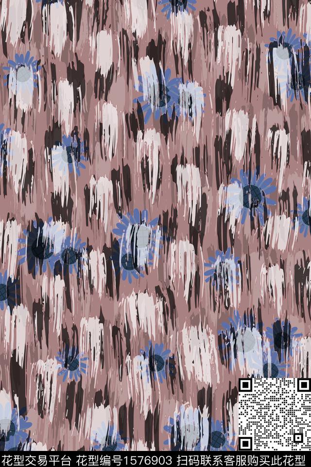 抽象笔触小雏菊数码印花华亿平台下载（图片编号: 1576903） - 瓦栏（Walan）