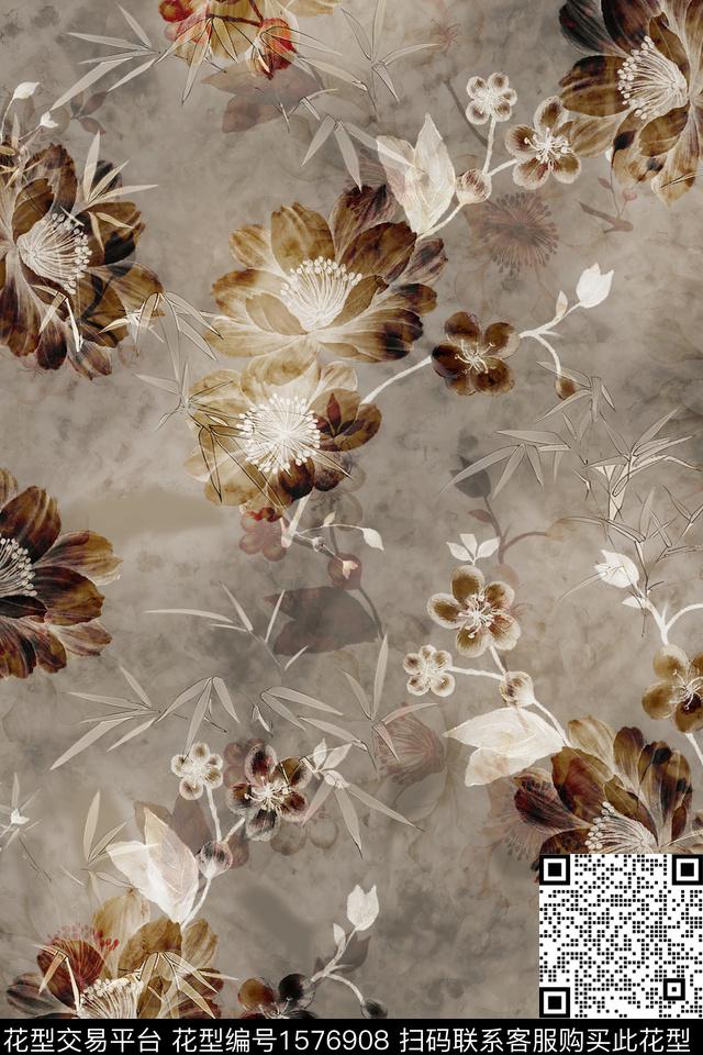 花卉中老年香云纱数码印花华亿平台下载（图片编号: 1576908） - 瓦栏（Walan）