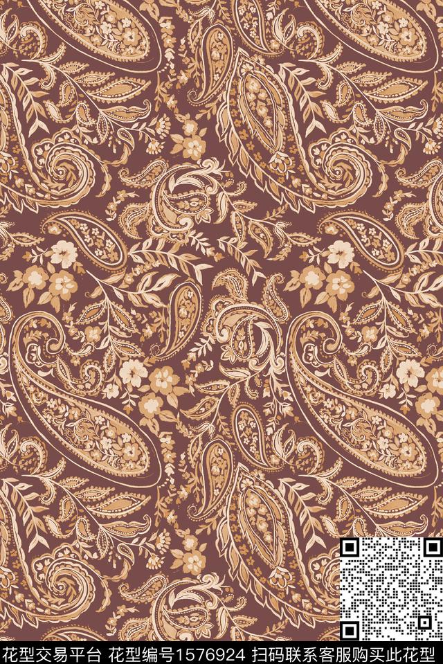民族风复古佩斯利数码印花华亿平台下载（图片编号: 1576924） - 瓦栏（Walan）