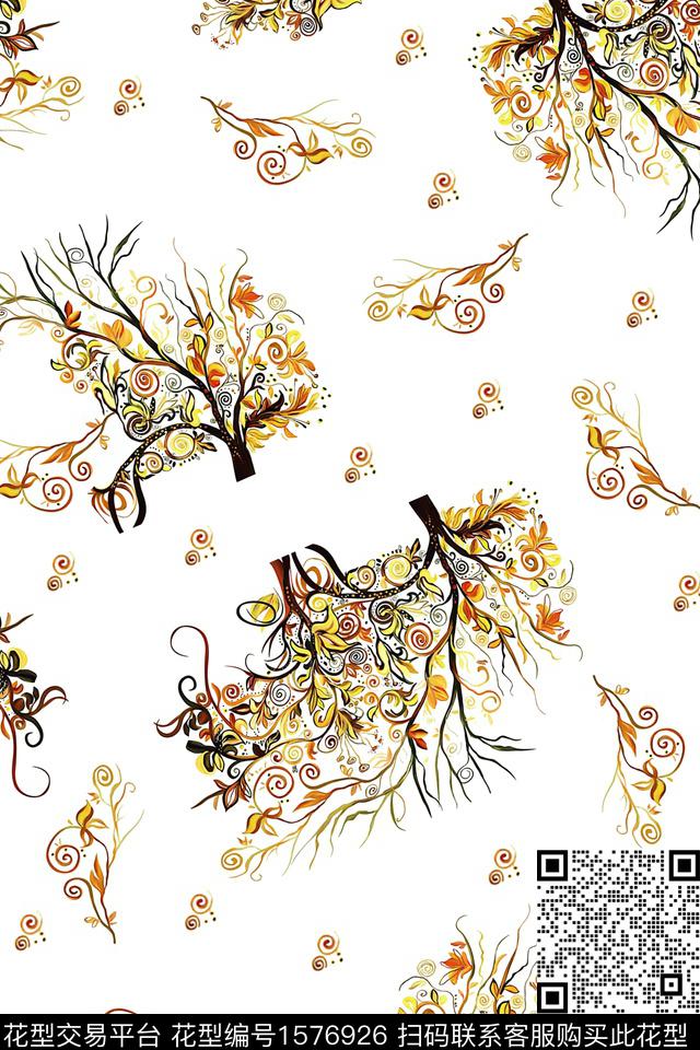 树抽象花树数码印花华亿平台下载（图片编号: 1576926） - 瓦栏（Walan）