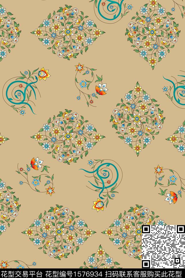 花卉线条花花纹数码印花华亿平台下载（图片编号: 1576934） - 瓦栏（Walan）