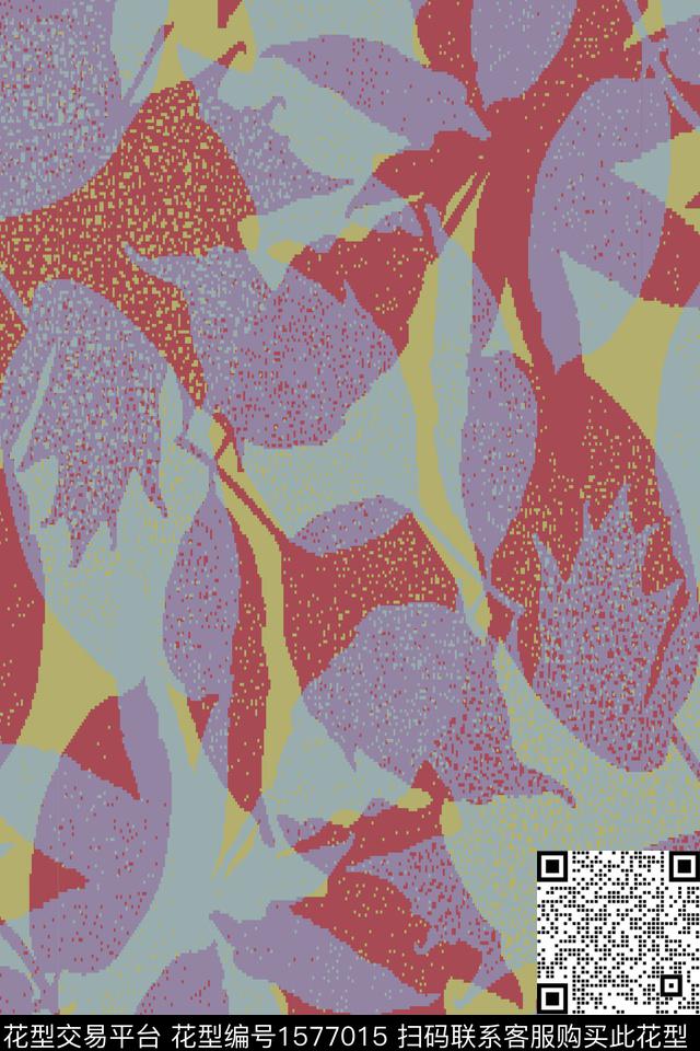 叶子肌理大花数码印花华亿平台下载（图片编号: 1577015） - 瓦栏（Walan）