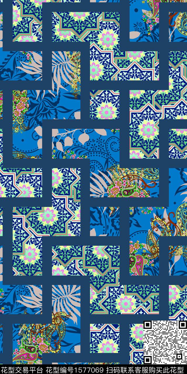 民族风几何底纹数码印花华亿平台下载（图片编号: 1577069） - 瓦栏（Walan）