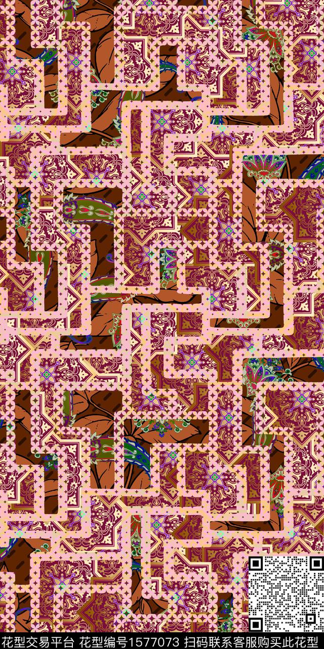 民族风几何底纹数码印花华亿平台下载（图片编号: 1577073） - 瓦栏（Walan）