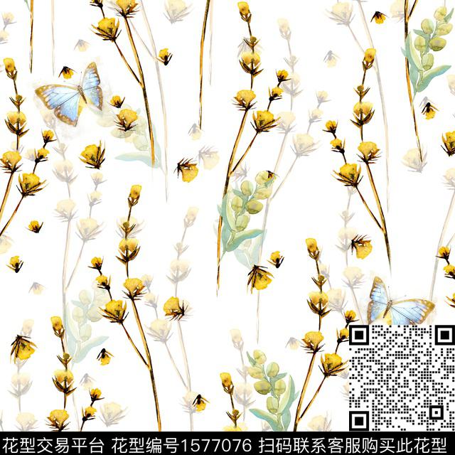 小清新休闲蝴蝶数码印花华亿平台下载（图片编号: 1577076） - 瓦栏（Walan）