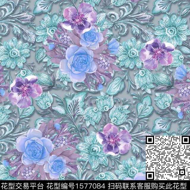 玫瑰花水彩花卉3D立体数码印花华亿平台下载（图片编号: 1577084） - 瓦栏（Walan）