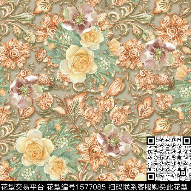 阴影3D立体植物数码印花华亿平台下载（图片编号: 1577085） - 瓦栏（Walan）