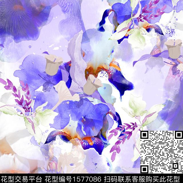 抽象花卉休闲水彩花卉数码印花华亿平台下载（图片编号: 1577086） - 瓦栏（Walan）