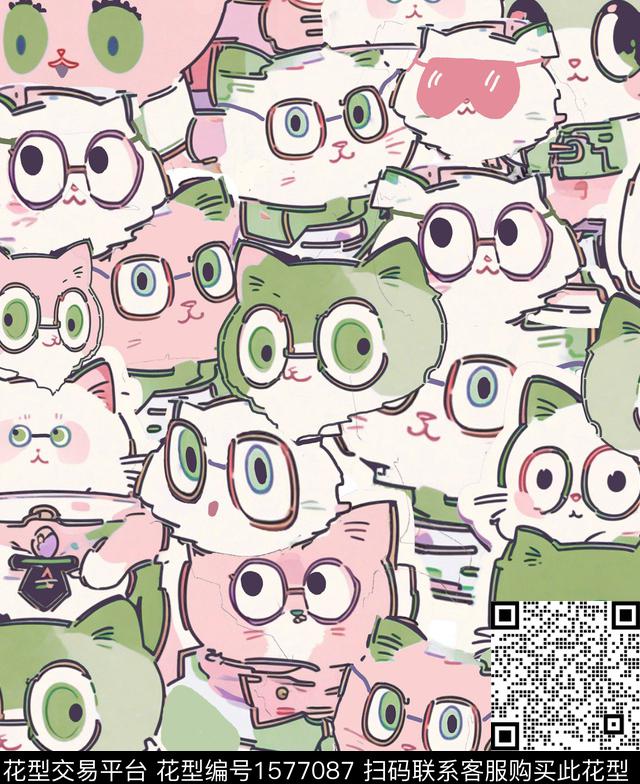 趣味卡通猫数码印花华亿平台下载（图片编号: 1577087） - 瓦栏（Walan）
