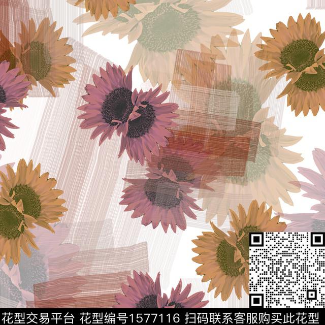 花卉混合拼接几何数码印花华亿平台下载（图片编号: 1577116） - 瓦栏（Walan）