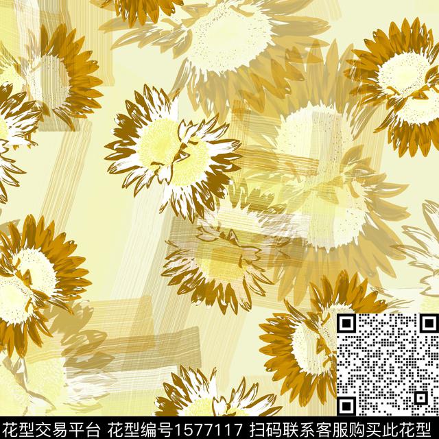 花卉线条菊花数码印花华亿平台下载（图片编号: 1577117） - 瓦栏（Walan）