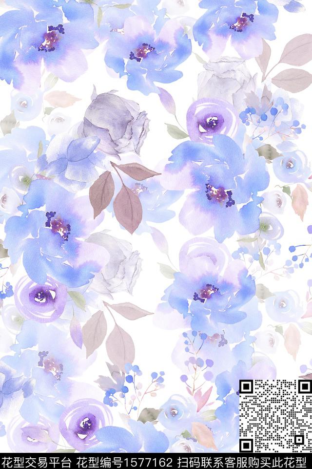 水彩花卉花卉影花数码印花华亿平台下载（图片编号: 1577162） - 瓦栏（Walan）