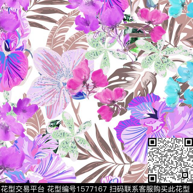 植物休闲水彩花卉数码印花华亿平台下载（图片编号: 1577167） - 瓦栏（Walan）