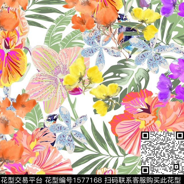 植物休闲水彩花卉数码印花华亿平台下载（图片编号: 1577168） - 瓦栏（Walan）