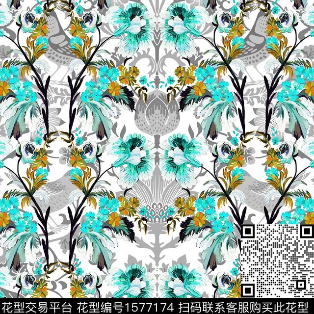 古典花纹花卉花鸟数码印花华亿平台下载（图片编号: 1577174） - 瓦栏（Walan）