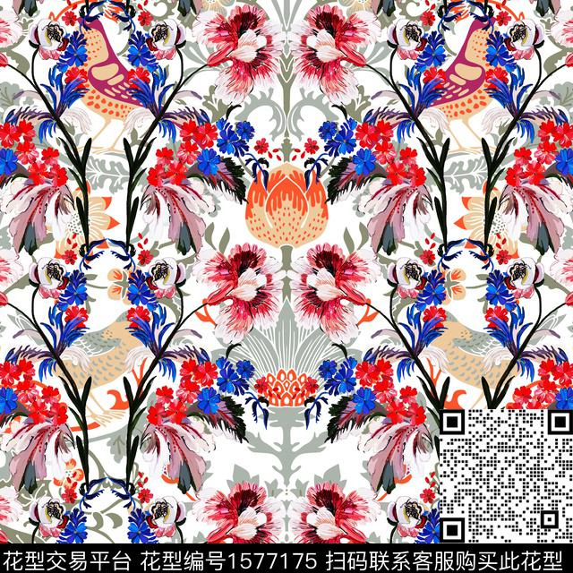 古典花纹花卉花鸟数码印花华亿平台下载（图片编号: 1577175） - 瓦栏（Walan）