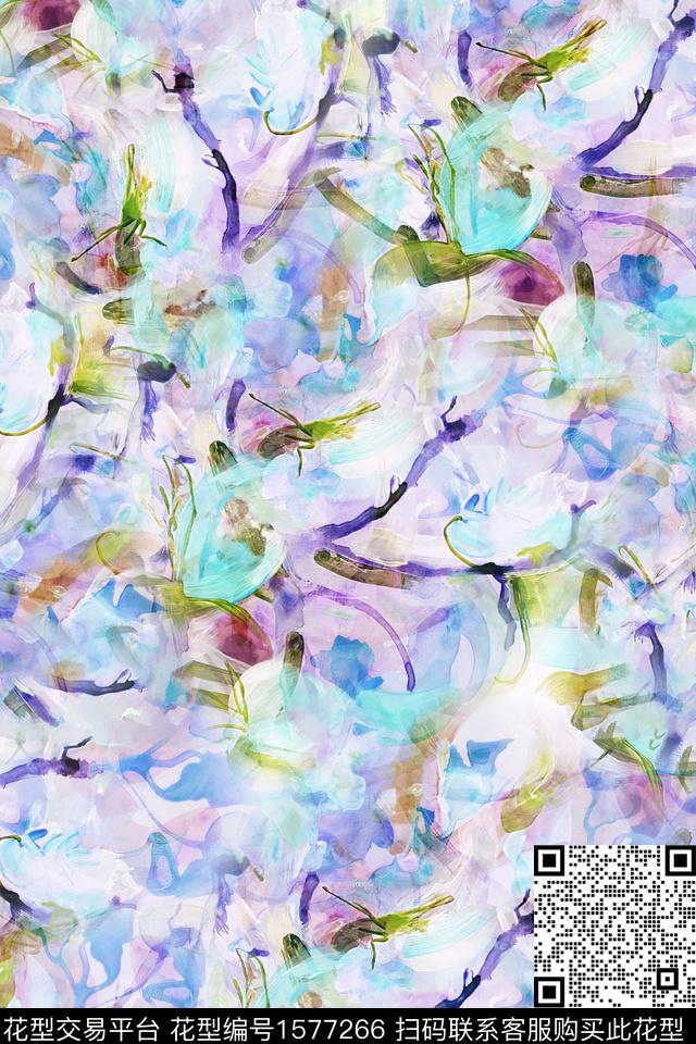 抽象涂鸦水彩数码印花华亿平台下载（图片编号: 1577266） - 瓦栏（Walan）
