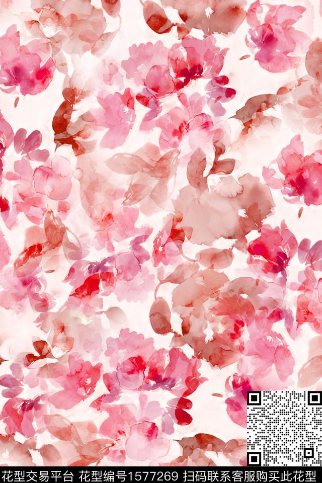 花卉抽象花卉水彩花卉数码印花华亿平台下载（图片编号: 1577269） - 瓦栏（Walan）