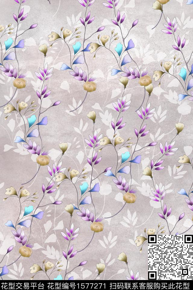 花卉底纹剪影数码印花华亿平台下载（图片编号: 1577271） - 瓦栏（Walan）