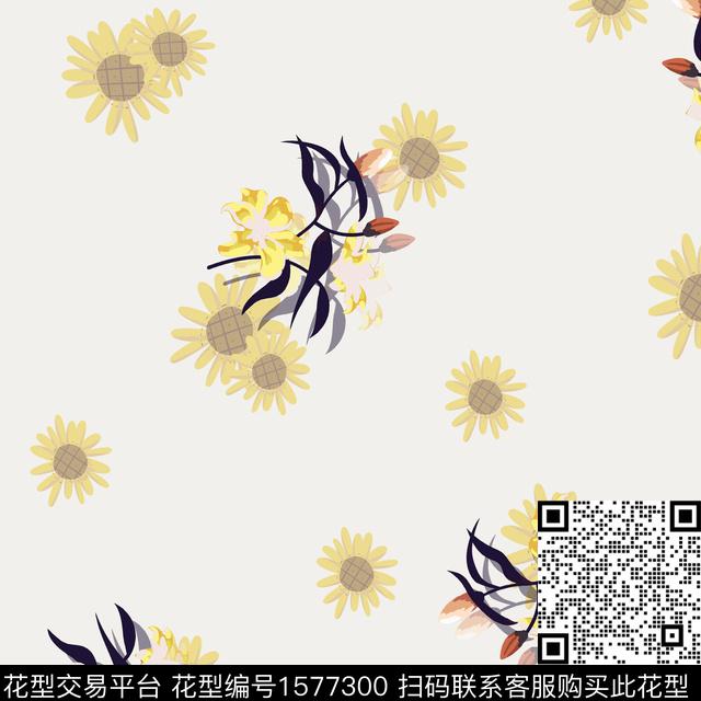 向日葵小碎花休闲数码印花华亿平台下载（图片编号: 1577300） - 瓦栏（Walan）