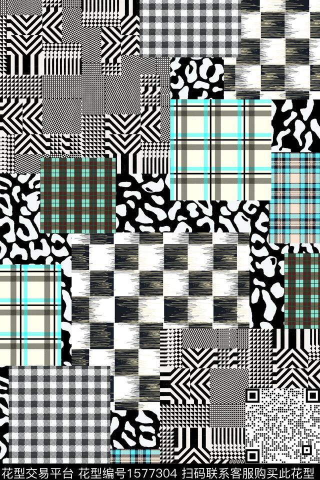 格子混合拼接几何数码印花华亿平台下载（图片编号: 1577304） - 瓦栏（Walan）
