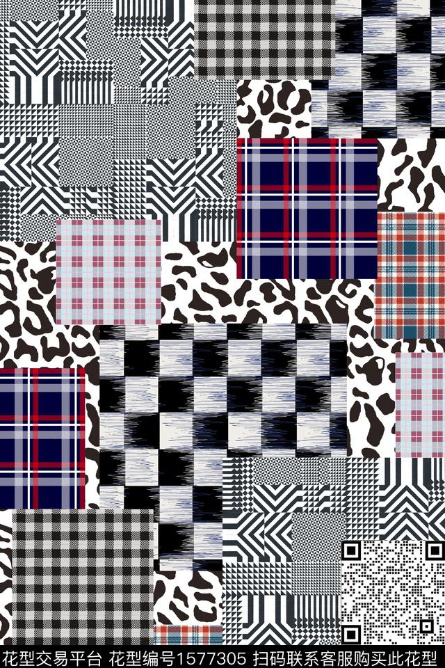 动物纹休闲混合拼接数码印花华亿平台下载（图片编号: 1577305） - 瓦栏（Walan）