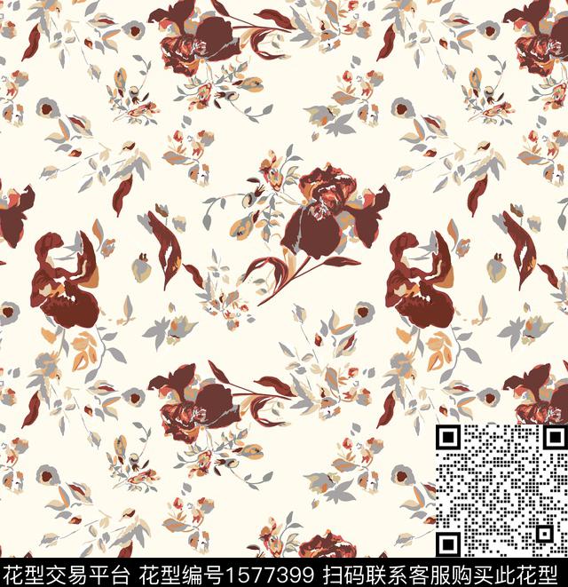 花卉水彩花卉复古数码印花华亿平台下载（图片编号: 1577399） - 瓦栏（Walan）