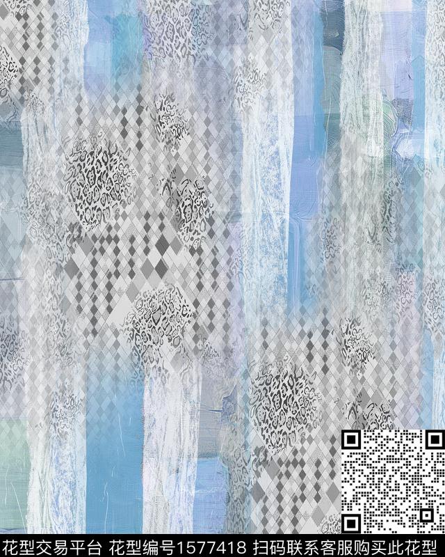 晕染肌理休闲格子数码印花华亿平台下载（图片编号: 1577418） - 瓦栏（Walan）