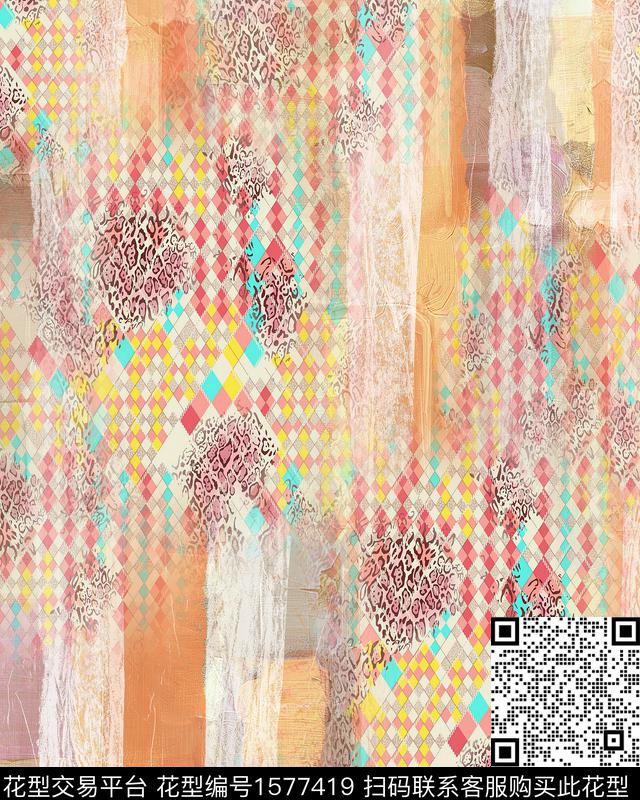 民族风格子豹纹数码印花华亿平台下载（图片编号: 1577419） - 瓦栏（Walan）