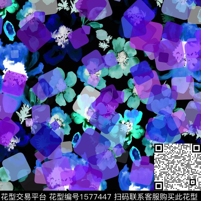 休闲水彩花卉几何数码印花华亿平台下载（图片编号: 1577447） - 瓦栏（Walan）