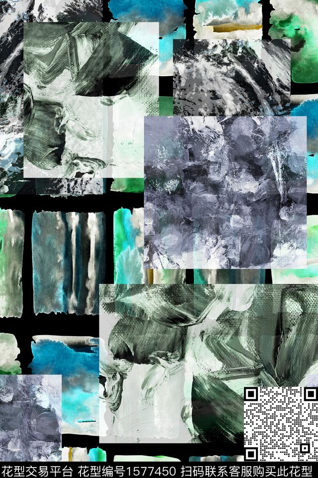 晕染肌理混合拼接格子数码印花华亿平台下载（图片编号: 1577450） - 瓦栏（Walan）