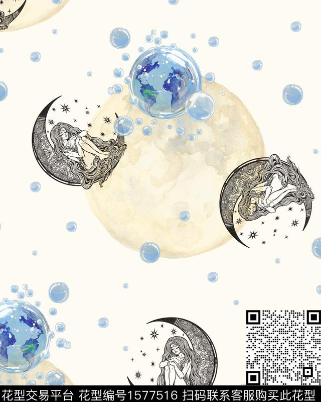 星空月亮幻想数码印花华亿平台下载（图片编号: 1577516） - 瓦栏（Walan）