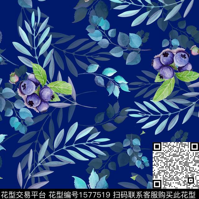 休闲水彩绿植树叶数码印花华亿平台下载（图片编号: 1577519） - 瓦栏（Walan）