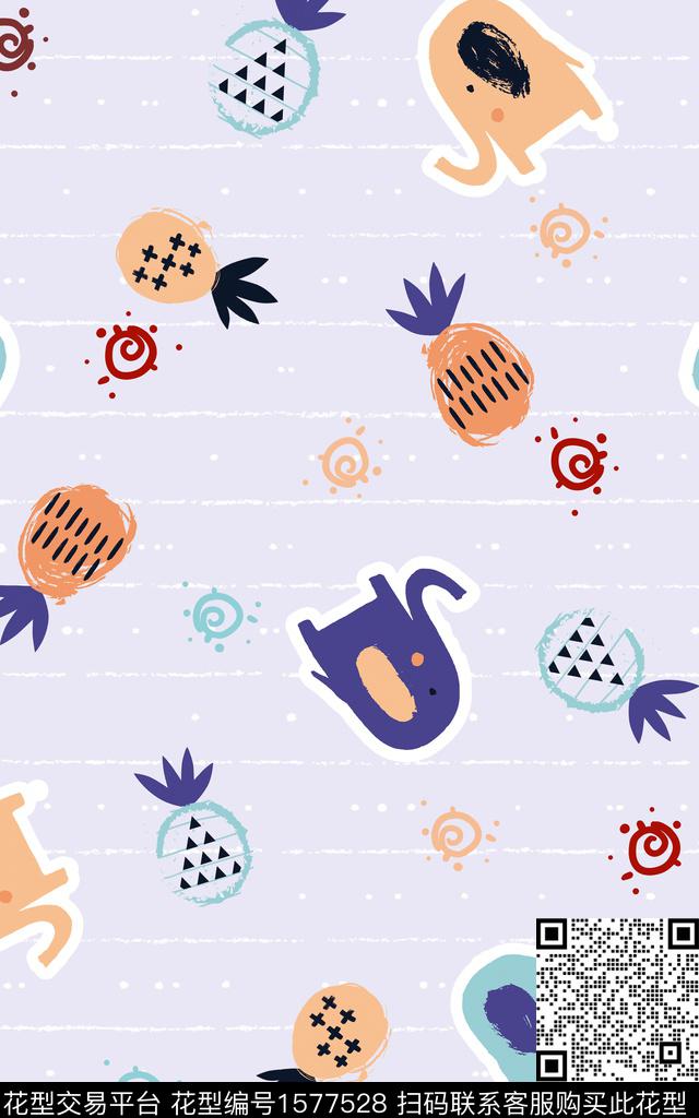 趣味动物菠萝传统印花华亿平台下载（图片编号: 1577528） - 瓦栏（Walan）