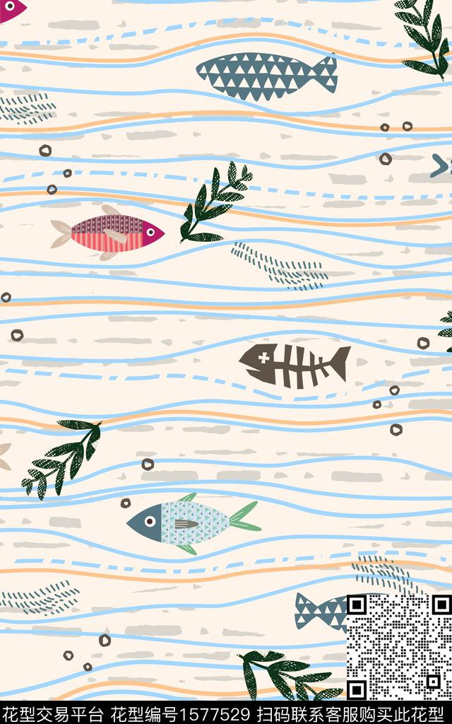 趣味动物鱼传统印花华亿平台下载（图片编号: 1577529） - 瓦栏（Walan）