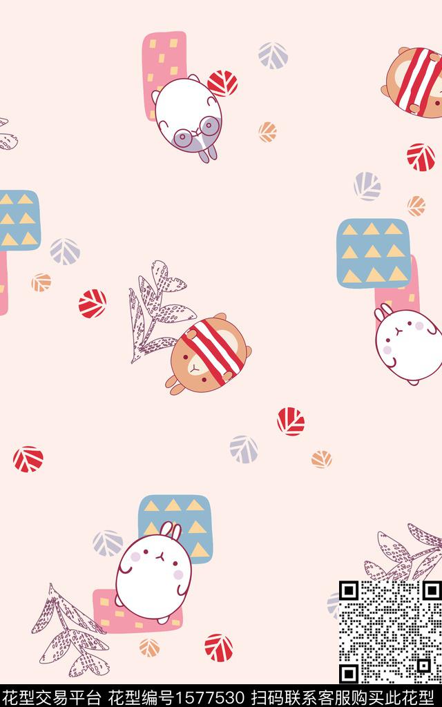 兔子趣味动物传统印花华亿平台下载（图片编号: 1577530） - 瓦栏（Walan）