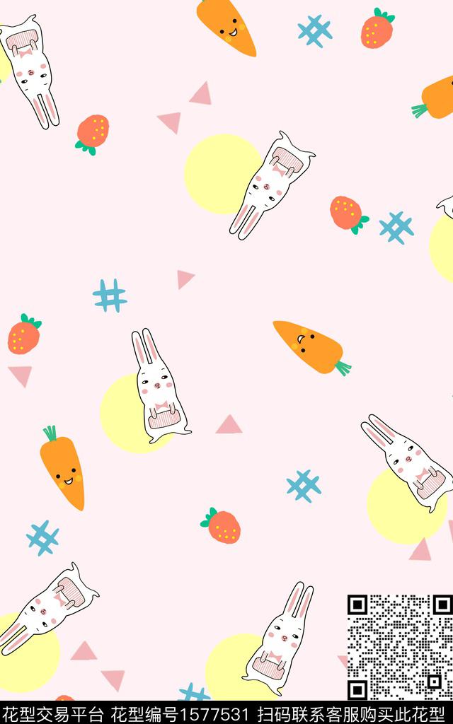 兔子趣味动物传统印花华亿平台下载（图片编号: 1577531） - 瓦栏（Walan）