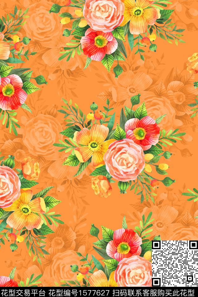 花卉水彩花卉影花数码印花华亿平台下载（图片编号: 1577627） - 瓦栏（Walan）